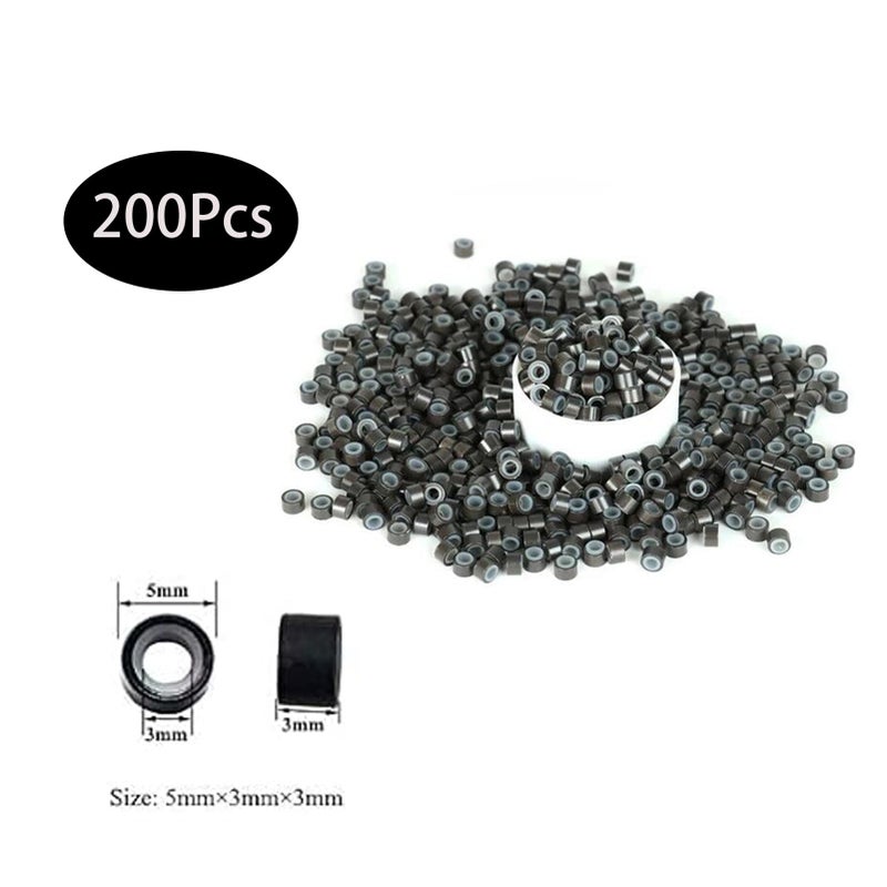 Funyn 1 Set Hair Extension Tool Kit Plier Hook Pulling Needle 200Pc or so Micro Silicone Link Rings Beads for Professional Hair Styling Tools Accessory (Dark Brown) - Image 3